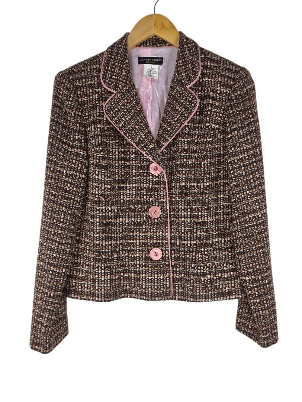 Donna Ricco Contrast Tweed Blazer Sz 8 Equestrian Preppy Academia Country Club